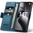 Case for Xiaomi 14T Pro, ERBORD Glossy Litchi, wallet with flap, blue