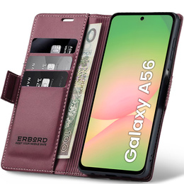 Case for Samsung Galaxy A56, ERBORD Glossy Litchi, wallet with flap, red