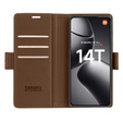 Case for Xiaomi 14T Pro, ERBORD Glossy Litchi, wallet with flap, brown