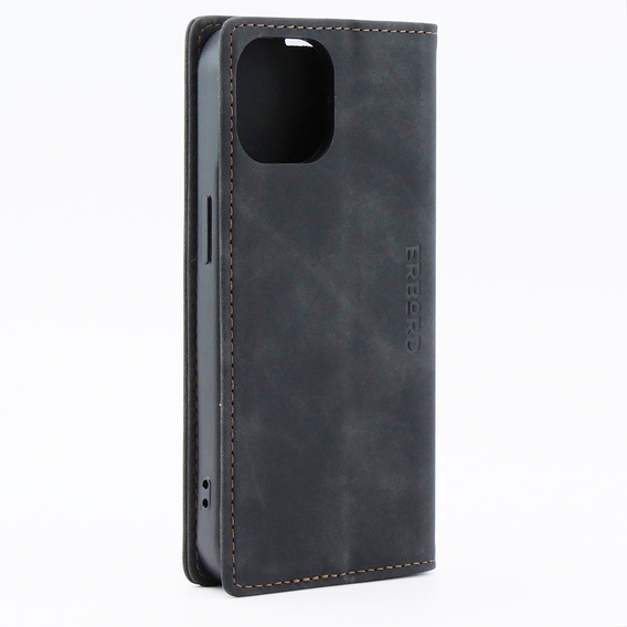 Case for iPhone 15, ERBORD Vintage, wallet with flap, black