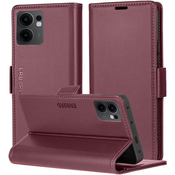 Case for Oppo Reno 13F / Oppo Reno 13FS, ERBORD Glossy Litchi, wallet with flap, red