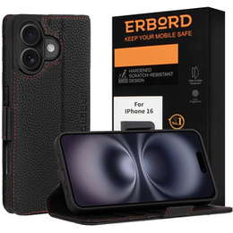 Case for iPhone 16, ERBORD Vintage, wallet with flap, black