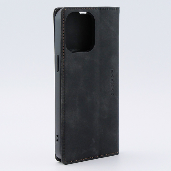 Case for iPhone 15 Pro, ERBORD Vintage, wallet with flap, black