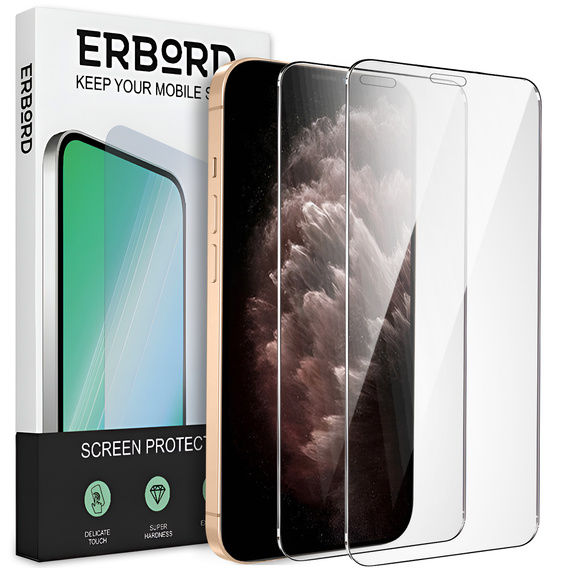 2x Tempered Glass for iPhone 11 Pro Max, ERBORD 9H Hard Glass for phone screen