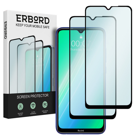 2x Tempered Glass for Xiaomi Redmi Note 8 Pro, ERBORD 3D full display