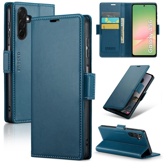 Etui do Samsung Galaxy A56 5G, ERBORD Glossy Litchi, portfel z klapką, niebieskie