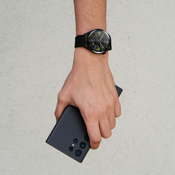 Pasek Silikonowy ERBORD Uniwersalny 22mm, Dual Color, czarny / limonkowy / srebrna klamra