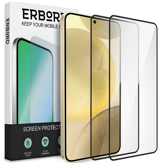 2x Szkło Hartowane do Samsung Galaxy S24/S25, ERBORD 3D pełne, szybka na cały ekran