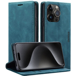 Case for iPhone 15 Pro, ERBORD Vintage, wallet with flap, blue
