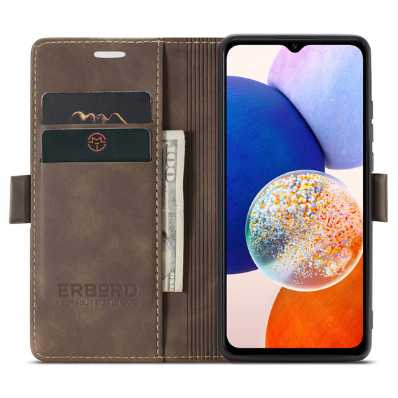 Case for Samsung Galaxy A14 4G/5G, ERBORD Vintage, wallet with flap, coffee