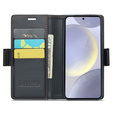 Case for Samsung Galaxy S24, ERBORD Glossy Litchi, wallet with flap, black