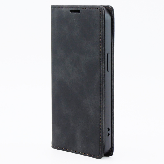 Case for iPhone 15, ERBORD Vintage, wallet with flap, black