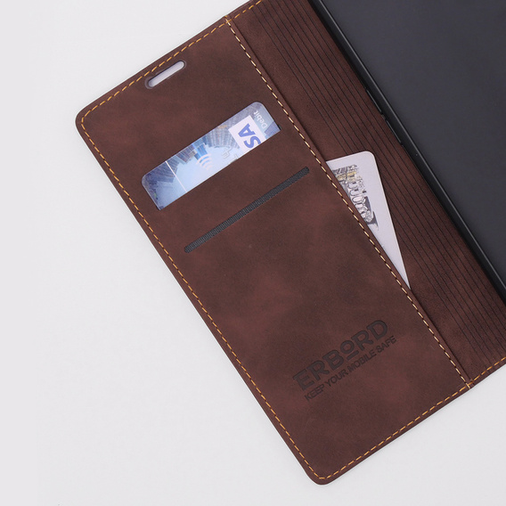 Case for Motorola Moto E13 4G, ERBORD Vintage, wallet with flap, coffee