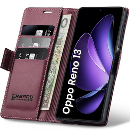 Etui do Oppo Reno 13, ERBORD Glossy Litchi, portfel z klapką, czerwone