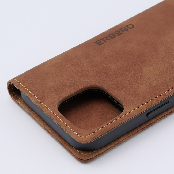 Etui do iPhone 15, ERBORD Vintage portfel z klapką, brązowe