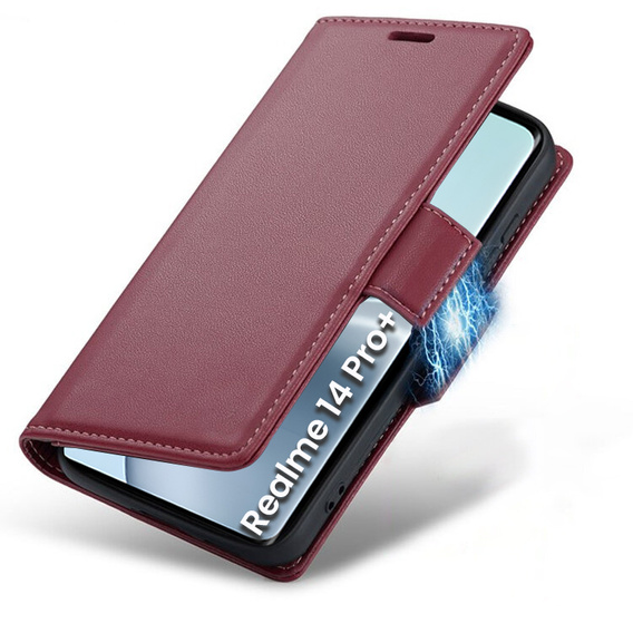 Etui do Realme 14 Pro+ 5G, ERBORD Glossy Litchi, portfel z klapką, czerwone