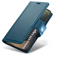 Case for Samsung Galaxy S25 Edge, ERBORD Glossy Litchi, wallet with flap, blue