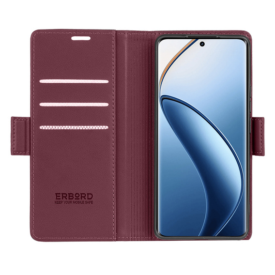 Etui do Realme 12 Pro 5G / 12 Pro+ 5G, ERBORD Glossy Litchi, portfel z klapką, czerwone