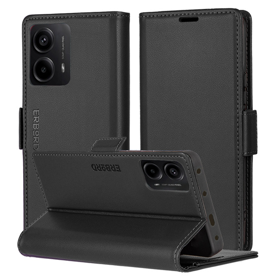 Case for Motorola Moto G24 Power, ERBORD Glossy Litchi, wallet with flap, black
