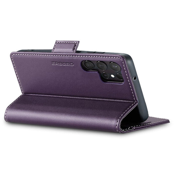 Case for Samsung Galaxy S25 Ultra, ERBORD Glossy Litchi, wallet with flap, purple