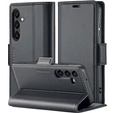 Case for Samsung Galaxy S23 FE, ERBORD Glossy Litchi, wallet with flap, black