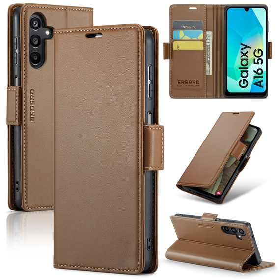 Etui do Samsung Galaxy A16 / A16 5G, ERBORD Glossy Litchi, portfel z klapką, brązowe