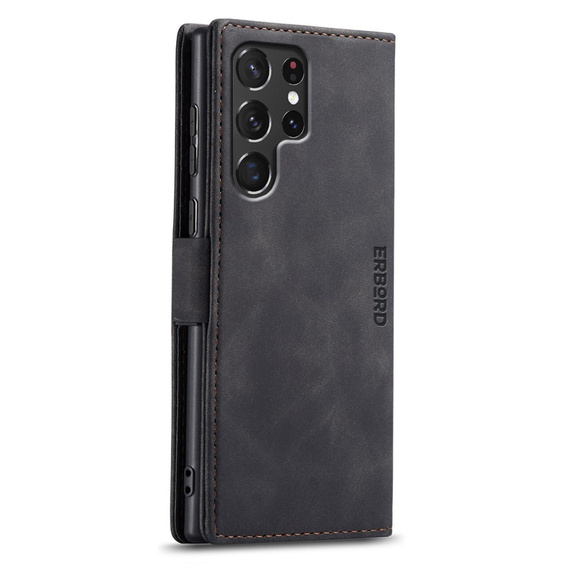 Case for Samsung Galaxy S23 Ultra, ERBORD Vintage, wallet with flap, black