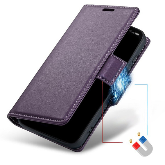 Case for Samsung Galaxy A36, ERBORD Glossy Litchi, wallet with flap, purple