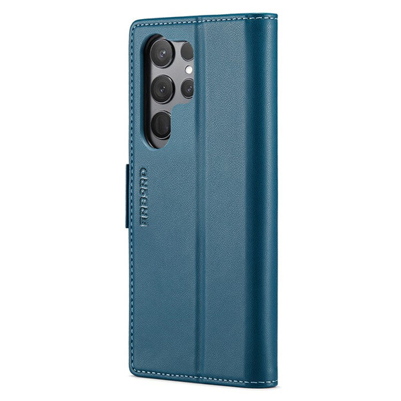 Case for Samsung Galaxy S25 Ultra, ERBORD Glossy Litchi, wallet with flap, blue