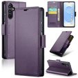 Case for Samsung Galaxy S25, ERBORD Glossy Litchi, wallet with flap, purple