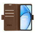 Case for Oppo A60, ERBORD Glossy Litchi, wallet with flap, brown