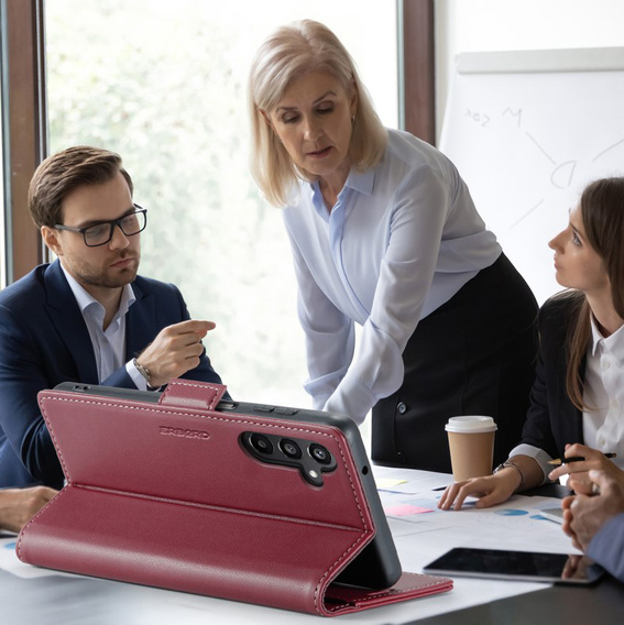 Etui do Samsung Galaxy A56 5G, ERBORD Glossy Litchi, portfel z klapką, czerwone