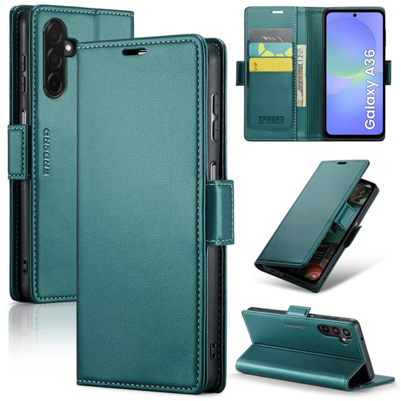 Etui do Samsung Galaxy A36 5G, ERBORD Glossy Litchi, portfel z klapką, zielone