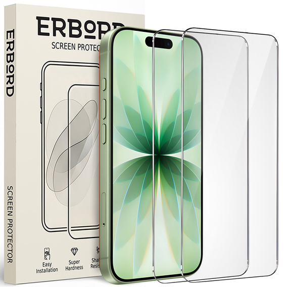 2x Tempered Glass ERBORD 9H Hard Glass for phone screen for iPhone 17 Pro/17/16 Pro