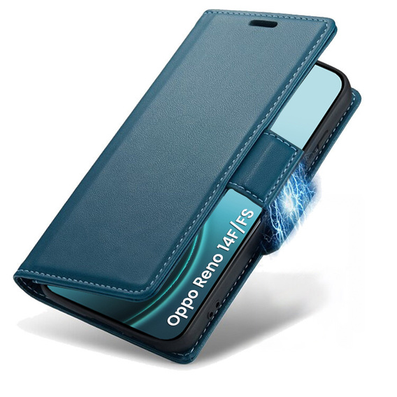 Case for Oppo Reno 14 F / 14 FS, ERBORD Glossy Litchi, wallet with flap, blue