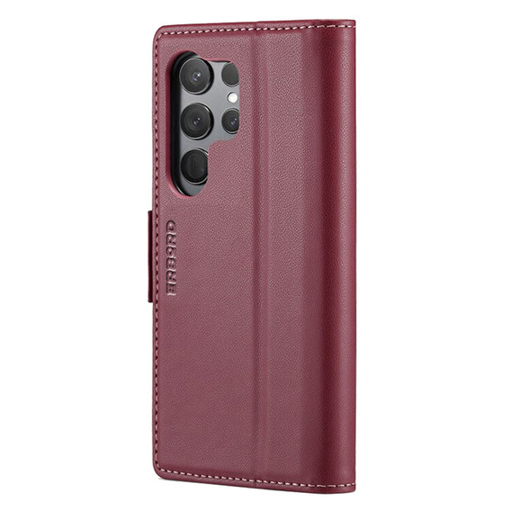 Case for Samsung Galaxy S24 Ultra, ERBORD Glossy Litchi, wallet with flap, red