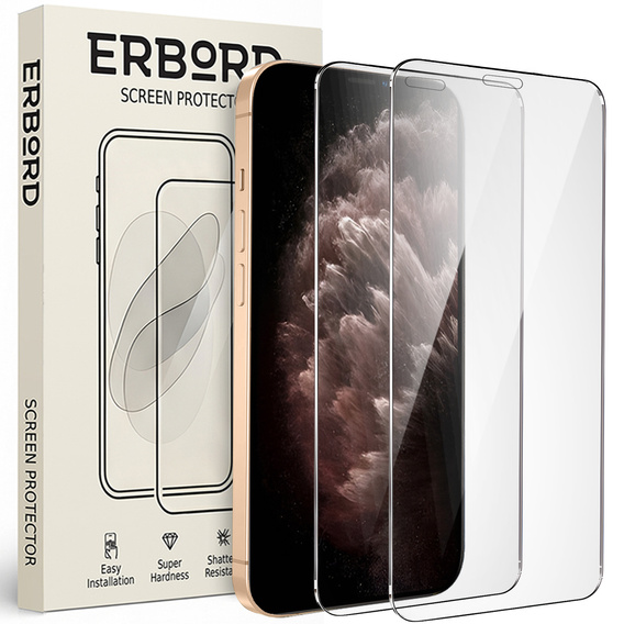 2x Tempered Glass for iPhone 11 Pro, ERBORD 9H Hard Glass for phone screen