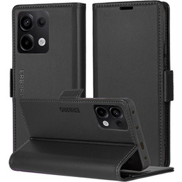 Case for Xiaomi Redmi Note 13 Pro 4G / Xiaomi Redmi Note 14S / Xiaomi Poco M6 Pro 4G, ERBORD Glossy Litchi, wallet with flap, black