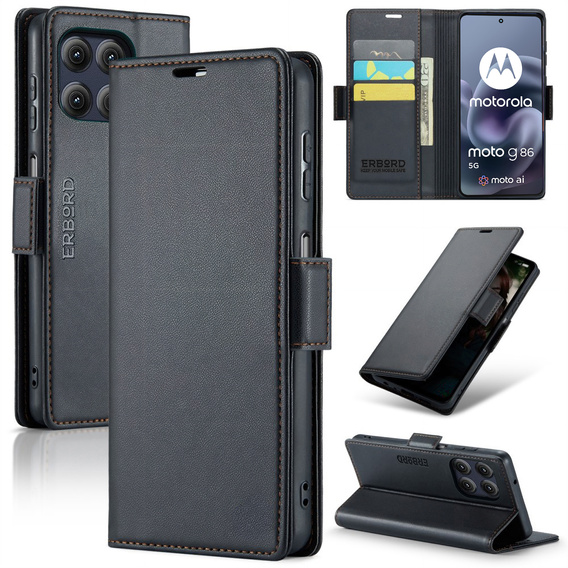 ERBORD Glossy Litchi wallet with flap for Motorola Moto G86 5G / G86 Power 5G
