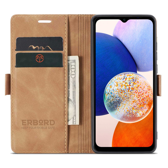 Case for Samsung Galaxy A14 4G/5G, ERBORD Vintage, wallet with flap, brown