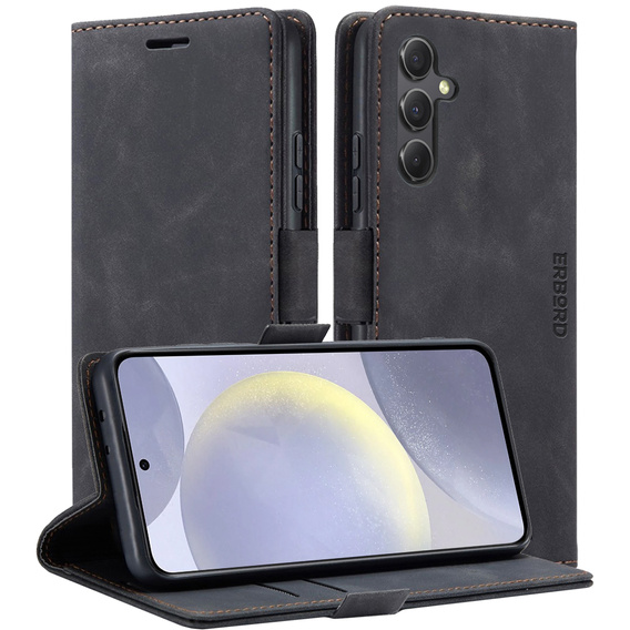 Case for Samsung Galaxy S24, ERBORD Vintage, wallet with flap, black