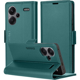 Case for Xiaomi Redmi Note 13 Pro+, ERBORD Glossy Litchi, wallet with flap, green