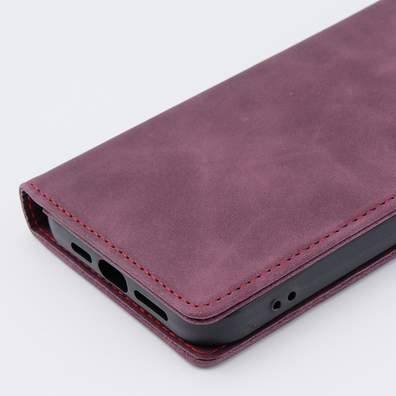 Etui do iPhone 15 Pro Max, ERBORD Vintage portfel z klapką, czerwone