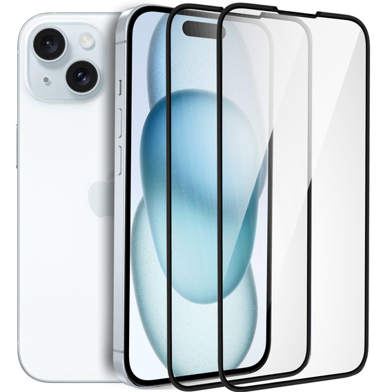 2x Tempered Glass for iPhone 15, ERBORD 3D full display