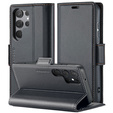 Case for Samsung Galaxy S25 Ultra, ERBORD Glossy Litchi, wallet with flap, black