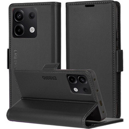 Case for Xiaomi Redmi Note 13 5G, ERBORD Glossy Litchi, wallet with flap, black