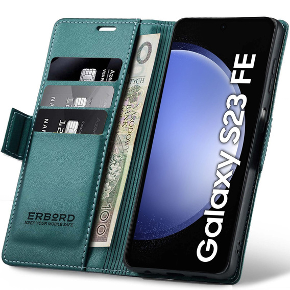 Etui do Samsung Galaxy S23 FE, ERBORD Glossy Litchi, portfel z klapką, zielone