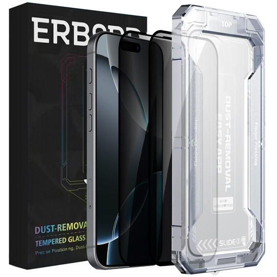 2x Szkło Hartowane prywatyzujące do iPhone 17 Pro / 17 / 16 Pro, ERBORD 9H Easy App Anti-Peep