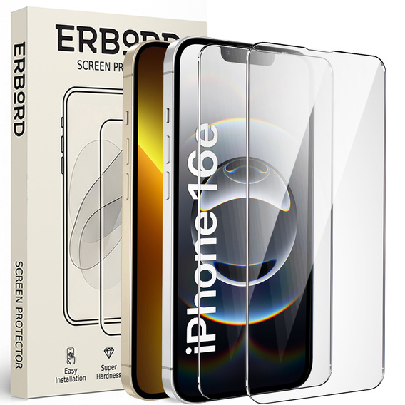 2x Szkło Hartowane do iPhone 13/13 Pro/16e, ERBORD 9H Hard Glass, szybka