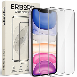 2x Tempered Glass for iPhone XR/11, ERBORD 9H Hard Glass for phone screen